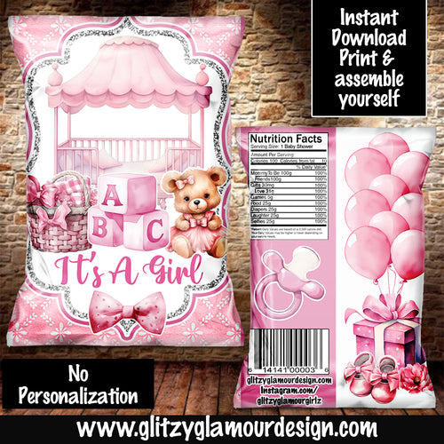 Teddy Bear It's a Girl chip bag (Instant Download) NO PERSONALIZATION