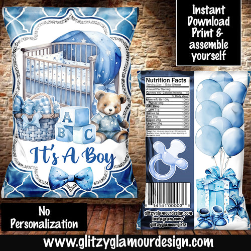 It's a Boy Teddy Bear chip bag (Boy) (Instant Download) NO PERSONALIZATION